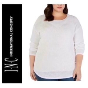 🍇 INC Linen Knit Pullover Sweater Bright White NWT 2X